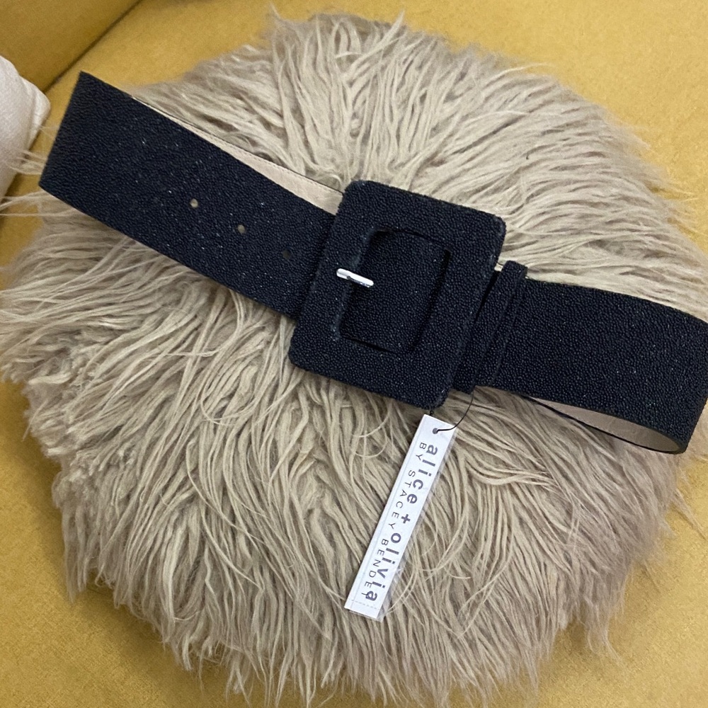 Alice + Olivia Black Wide Belt with Buckle XS